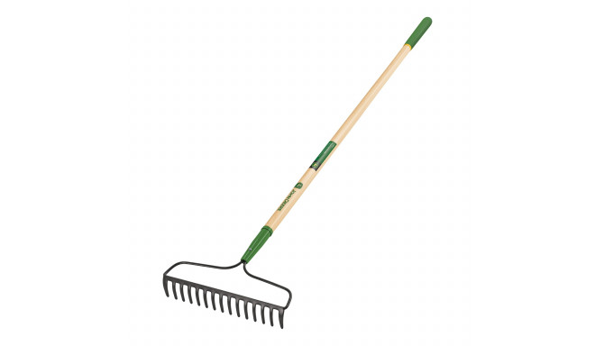 Forged bow rake with wooden handle, 166cm, 15 tines John Deere®