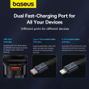 Baseus Enjoyment USB-A nabíječka do auta s USB-C / Lightning 60W kabelem - černá