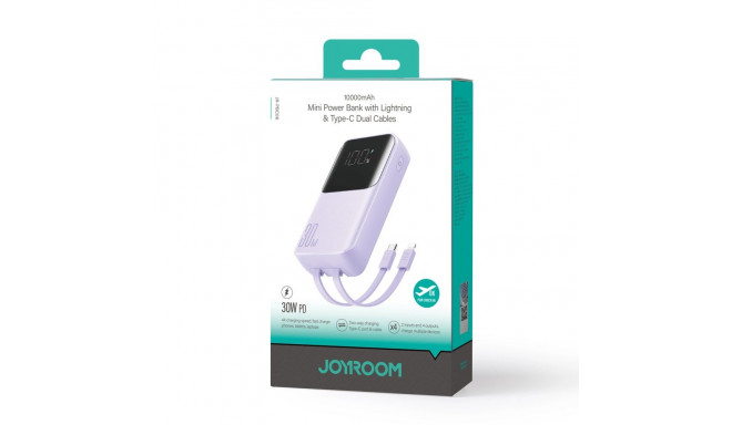 Joyroom JR-PBC06 mini power bank with built-in USB-C / Lightning cables 30W 10000mAh - purple
