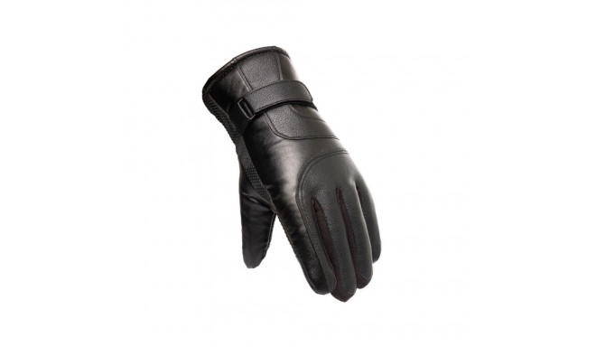 Men's insulated PU leather phone gloves - black