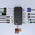 HUB Choetch M52 USB-C - USB-C PD/USB-C/USB-A/HDMI/VGA/DP/SD/TF/RJ45/AUX - šedý