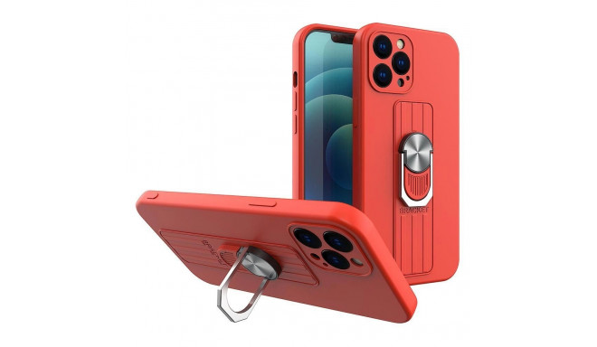 Ring Case silicone case with a finger grip and base for Samsung Galaxy S22 Ultra red