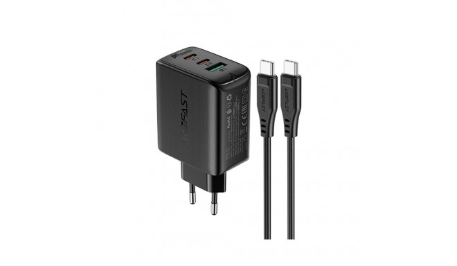 Acefast 2in1 wall charger 2x USB-C / USB-A 65W, PD, QC 3.0, AFC, FCP (set with USB-C 1.2m cable) bla