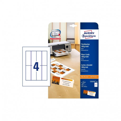 Name tag card AVERY Zweckform 110x40mm 185g with microperf. 25 sheets matt white