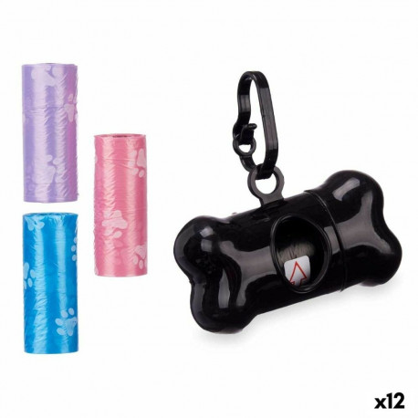Pet Bag Dispenser Mascow 198 198 Blue Black Pink Violet 9 x 21 x 4,5 cm Set (12 Units)