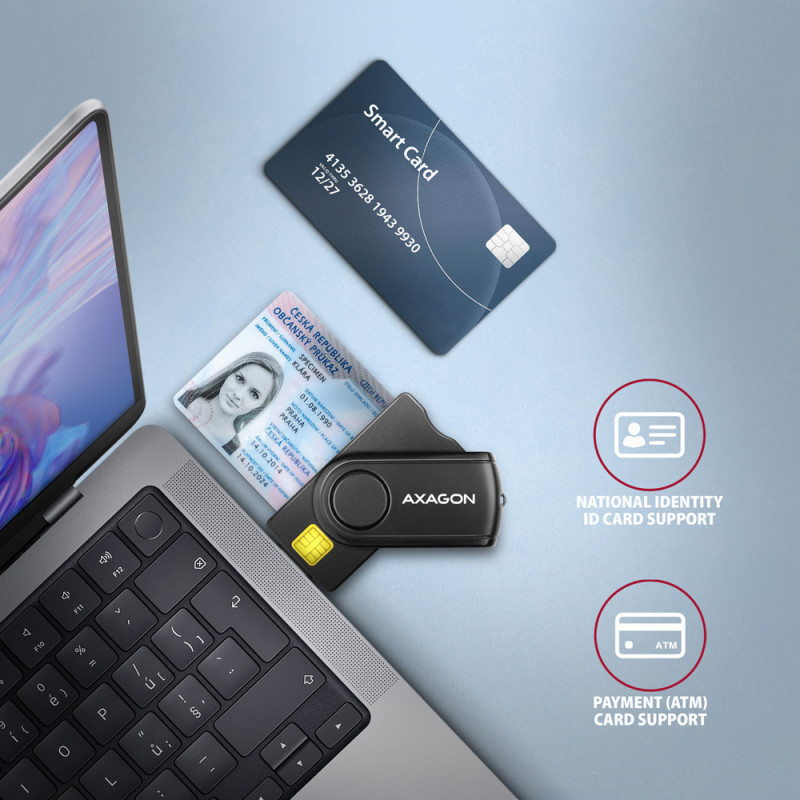 Axagon ID card reader + USB-C adapter CRE-SMP2A (opened package ...
