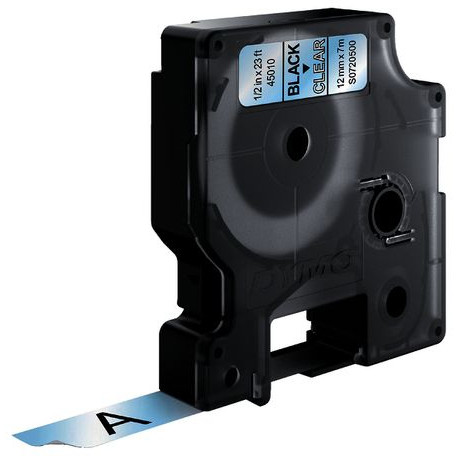 Dymo etiketilint D1 12mmx7m, must/läbipaistev