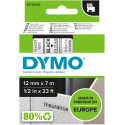 Dymo etiketiprinteri lint D1 12mmx7m, must/läbipaistev