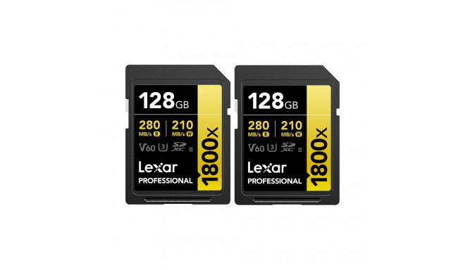 Lexar SDXC Pro 1800x U3 UHS-II R280/W210 (V60) 128GB - 2pack