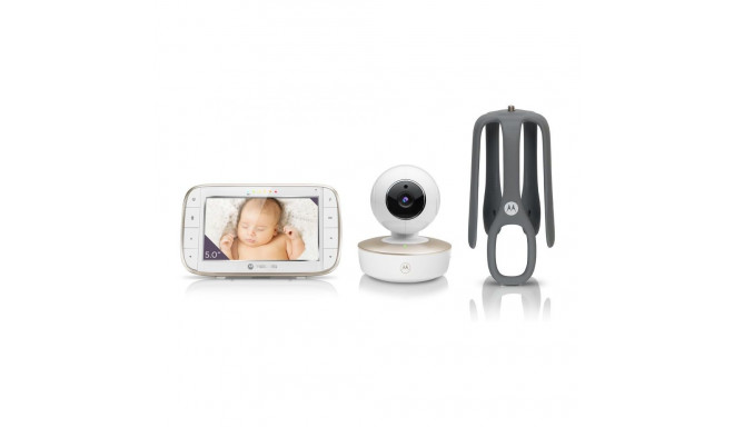 Motorola VM855 CONNECT 5.0 Portable Wi-Fi Video Baby Monitorwith Flexible Crib Mount, White/Gold