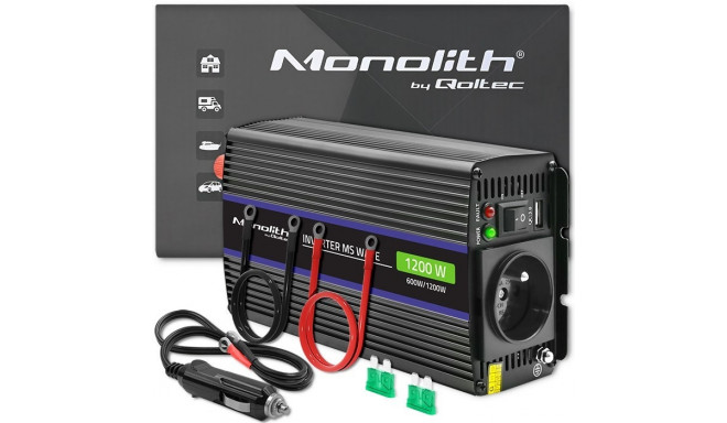 Qoltec 51925 Monolith voltage converter 1200 MS Wave |12V to 230V | 600/1200W | USB