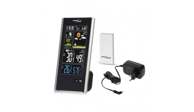 DCF wireless weather station, pressure, moon phases, USB charger GreenBlue GB520 black