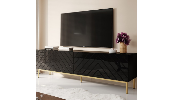 ABETO RTV cabinet on golden steel frame 200x42x60 black/gloss black