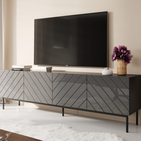 ABETO RTV kapp mustal terasraamil 200x42x60 grafiit/läikiv grafiit