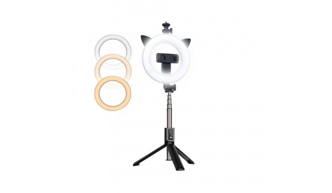 CP X3 LED 16cm Uzlādējama Selfie Lampa ar BT Pulti & Rokturi + Grīdas statīvu 20-90cm + Telefona sti