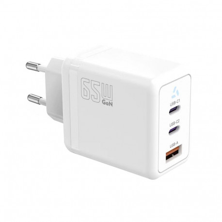 65W GaN Fast Wall Charger (2x USB-C, 1x USB-A) - Power Delivery - White