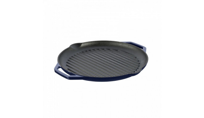 ENAMELED RIBBED CAST IRON FRYING PAN BLU