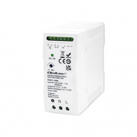 Qoltec 50884 DIN siin toiteplokk UPS-funktsiooniga | 60W