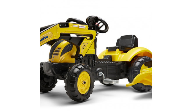 Falk pedaalidega traktor Komatsu kopa ja käruga, kollane