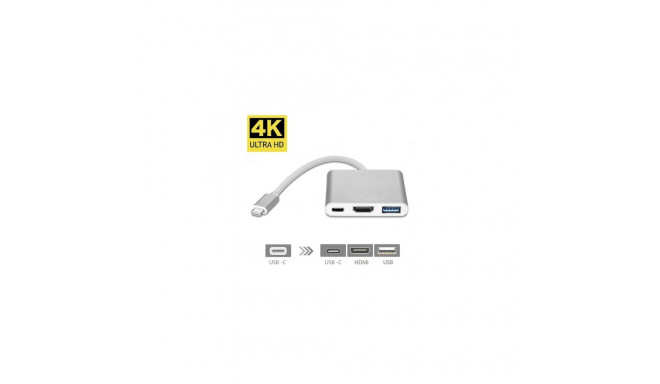 Fusion (3 in 1) USB-C Multiport Adapter | USB 3.0 | HDMI | USB-C | Silver