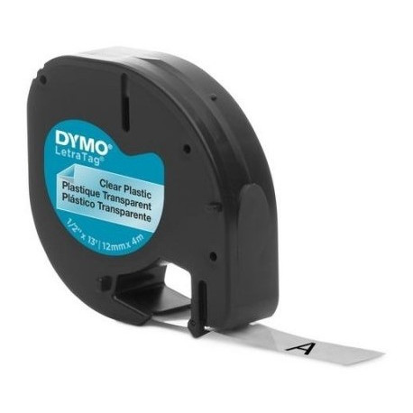 Dymo etiketilint LetraTag Plastic 12mmx4m, must/läbipaistev