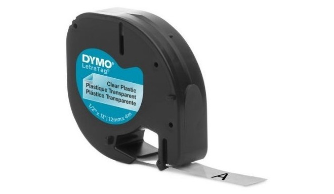 Dymo label printer tape LetraTag Plastic 12mmx4m, black/transparent