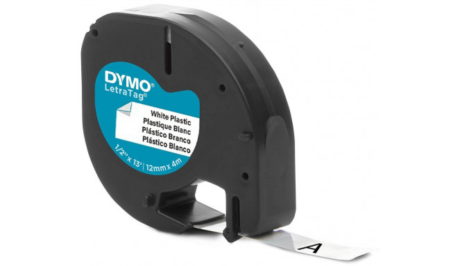 Dymo etiketilint LetraTag Plastic 12mmx4m, must/valge