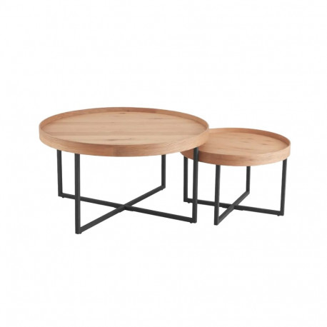 Coffee table MUSIC 2pcs set D70xH46cm, D50xH38cm, oak