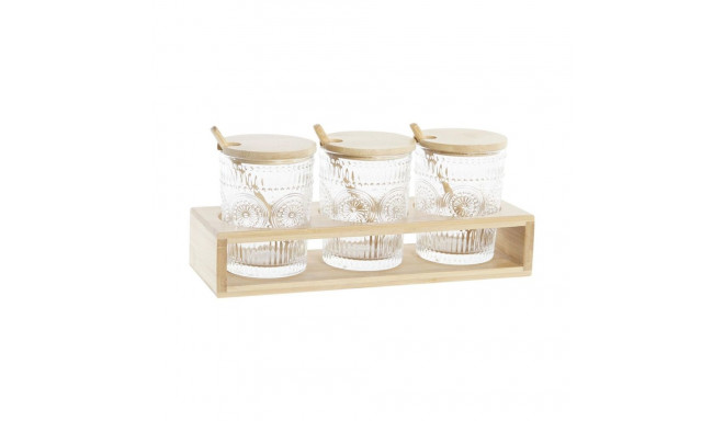 Sugar Bowl DKD Home Decor Transparent Natural Bamboo Aluminium Crystal Borosilicate Glass 300 ml 28 