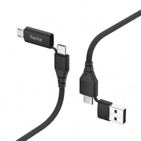 USB-kaabel USB-C - USB-C 1.5m must Hama  4-in-1 Multi Charging Cable (adapterid micro-USB ja USB-A)
