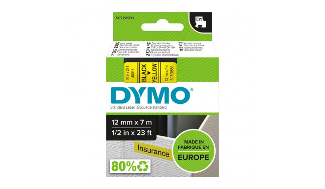 Kleepkirjalint/markeerimislint DYMO D1 45018 12mm x 7m must/kollane