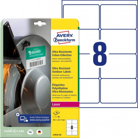 Sticker label AVERY Zweckform 99.1 x 67.7mm 10 sheets ultra durable (L7914-10)