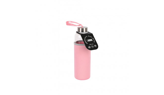 Borosilikaatklaasist pudel Itotal roosa neopreenist kattega, 500 ml