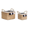 Basket set DKD Home Decor Natural Cotton Pompoms Natural Fibre (33 x 33 x 25 cm)