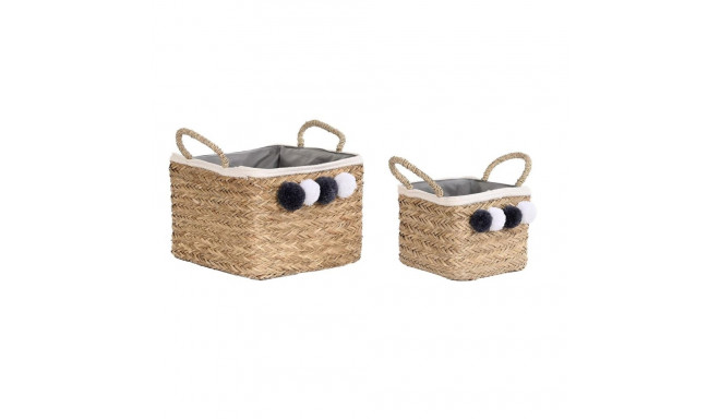Basket set DKD Home Decor Natural Fibre Pompoms 33 x 33 x 25 cm