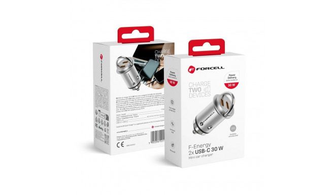 FORCELL F-ENERGY Mini car charger 2 x Type C PD QC3.0 3A 30W silver