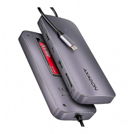 Axagon Multi port USB-C 10Gbps hub. NVMe/SATA M.2, HDMI, card reader and Power Delivery. Cable USB-C