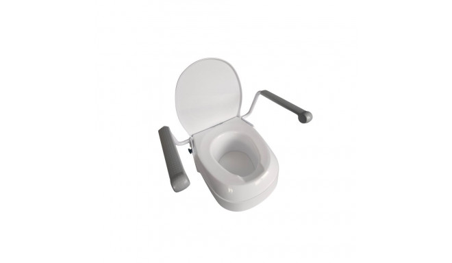 Raising toilet seat with handrails