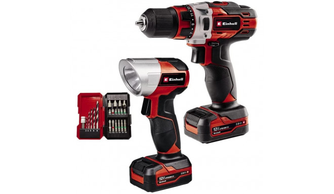 Einhell Cordless Drill TE-CD 12/1 +22+CL, 12V (red/black, 2x Li-Ion battery 2Ah, 22-piece bit and dr