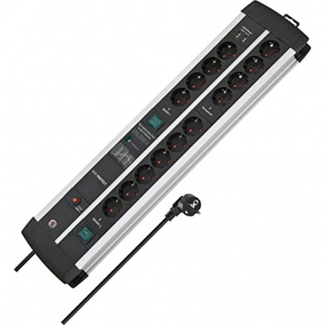 Premium-Protect-Line pistikuriba 14-pesaline duo 3m 120.000A ülepinge kaitse 2x USB, must/hõbedane