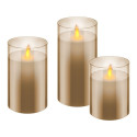 Set of 3 LED Real Wax Candles in golden glass