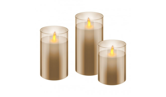 Set of 3 LED Real Wax Candles in golden glass