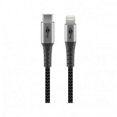 USB-C to Lightning Textile Cable with Metal Plugs (Space Grey/Silver) 0.5 m