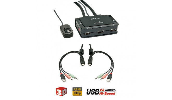 2 Port HDMI, USB 2.0 & Audio KVM Switch Compact