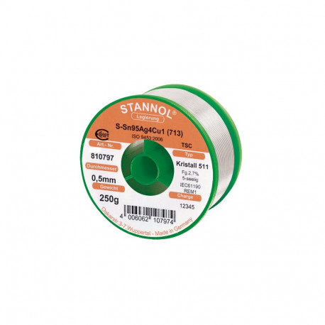 Pliivaba tina 0,5mm 250g Sn95,5Ag3,8Cu0,7 Kristall511