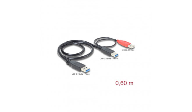 USB 3.0 Y-kaabel A (M) - 2 x A (M), 0.6m
