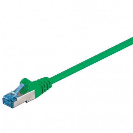 Cat6a Network cable, LS0H S/FTP 2x shielded: PIMF + braid shield 2xRJ45 plug green 20m