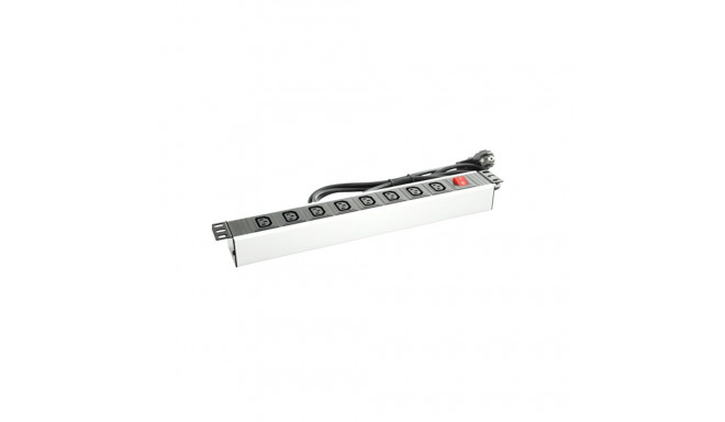 PDU 19´´, 8xIEC320 C13, plug DIN 49441 (unischuko) 16A/250V, red ON/OFF switch with blind