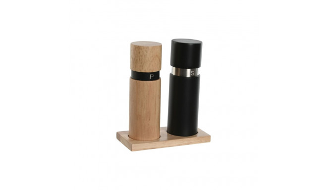 Soola Ja Pipratoosid Home ESPRIT Must Naturaalne Roostevaba teras Kummipuu 14 x 7 x 16,5 cm
