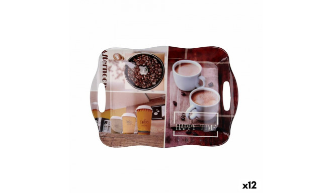 Breakfast tray Quid Habitat Multicolour Plastic 34 x 25 x 2 cm With handles Coffee (12 Units)